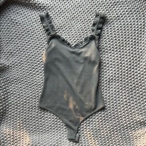 Pink Lily Olive green ruffle bodysuit